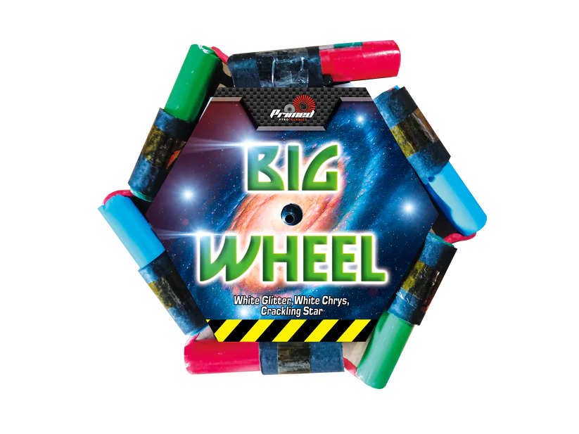 Big Wheel toy packaging with colorful handles on a white background